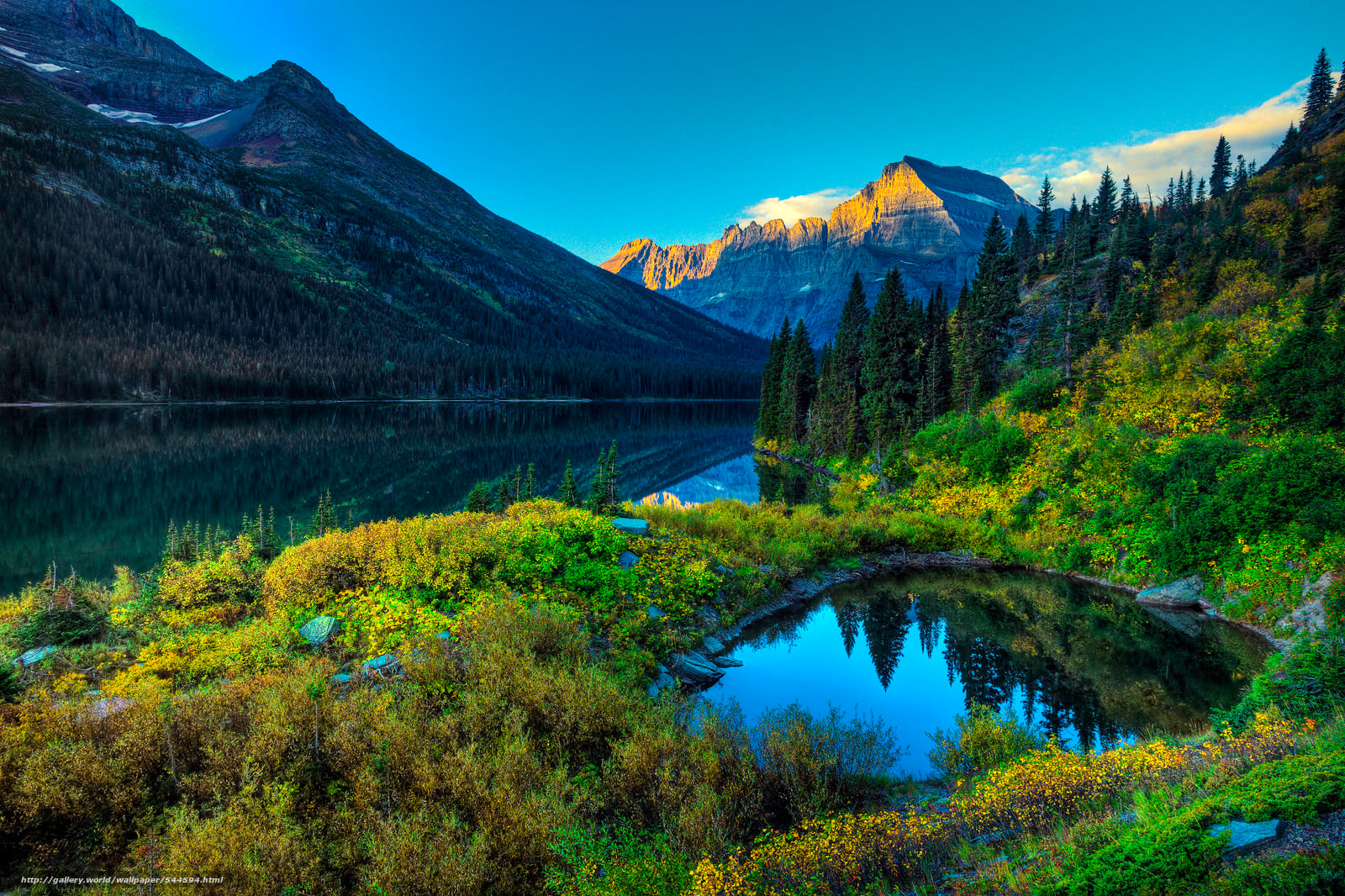 Wallpaper Glacier National Park Lake Mountains Trees Desktop
