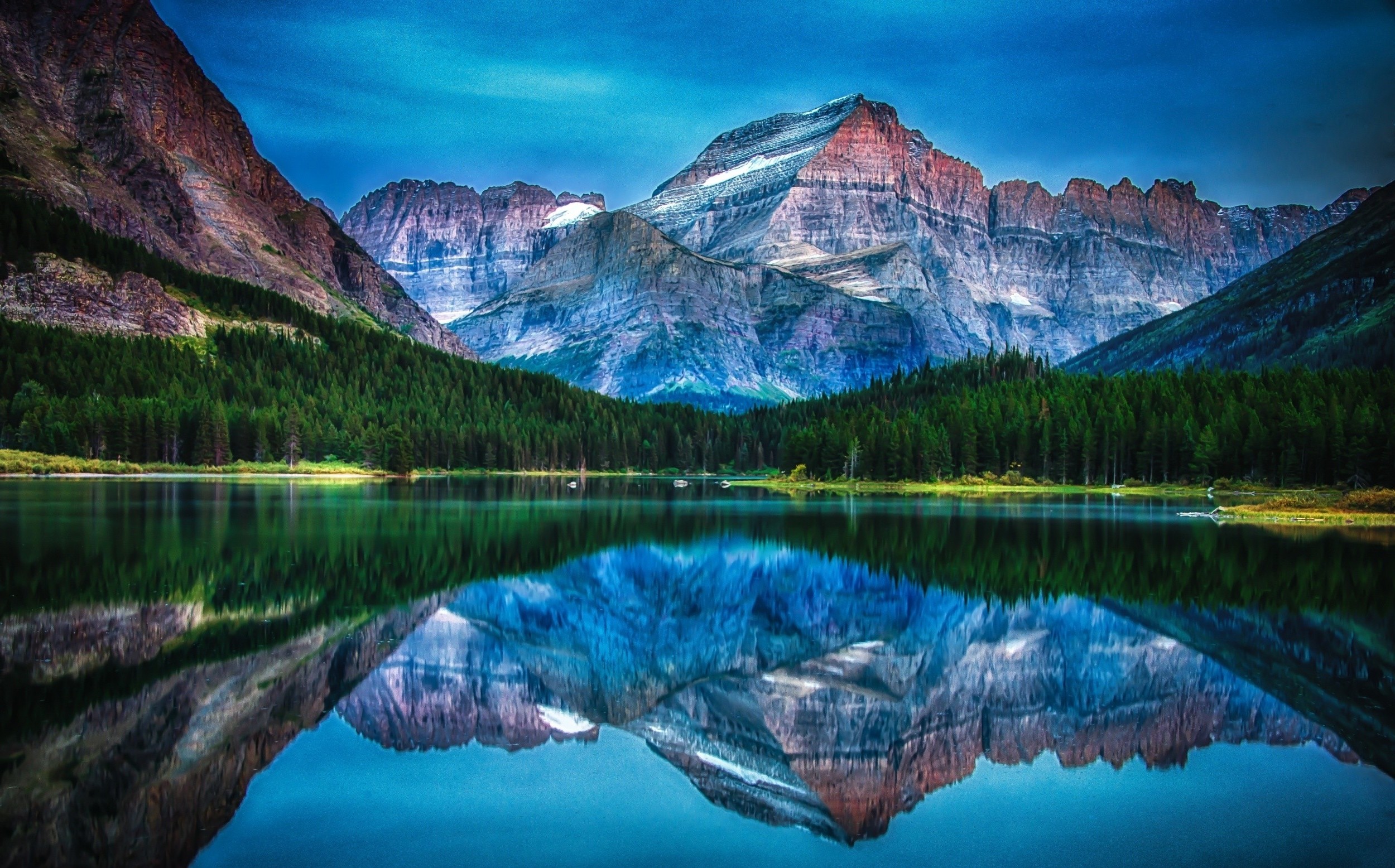 Lake Mountain Forest Reflection Water Sunrise Morning Summer Wallpaper