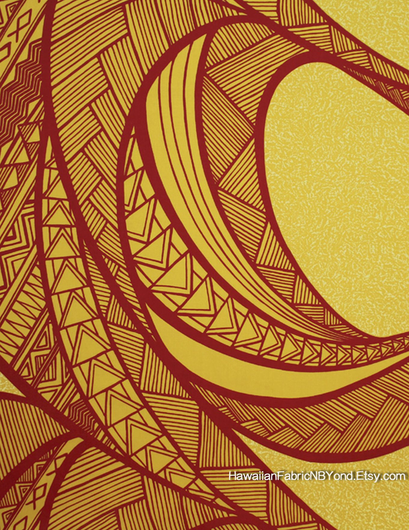 Fabricnby Polynesian Tapa Tattoo Patterns On A Yellow And Gold