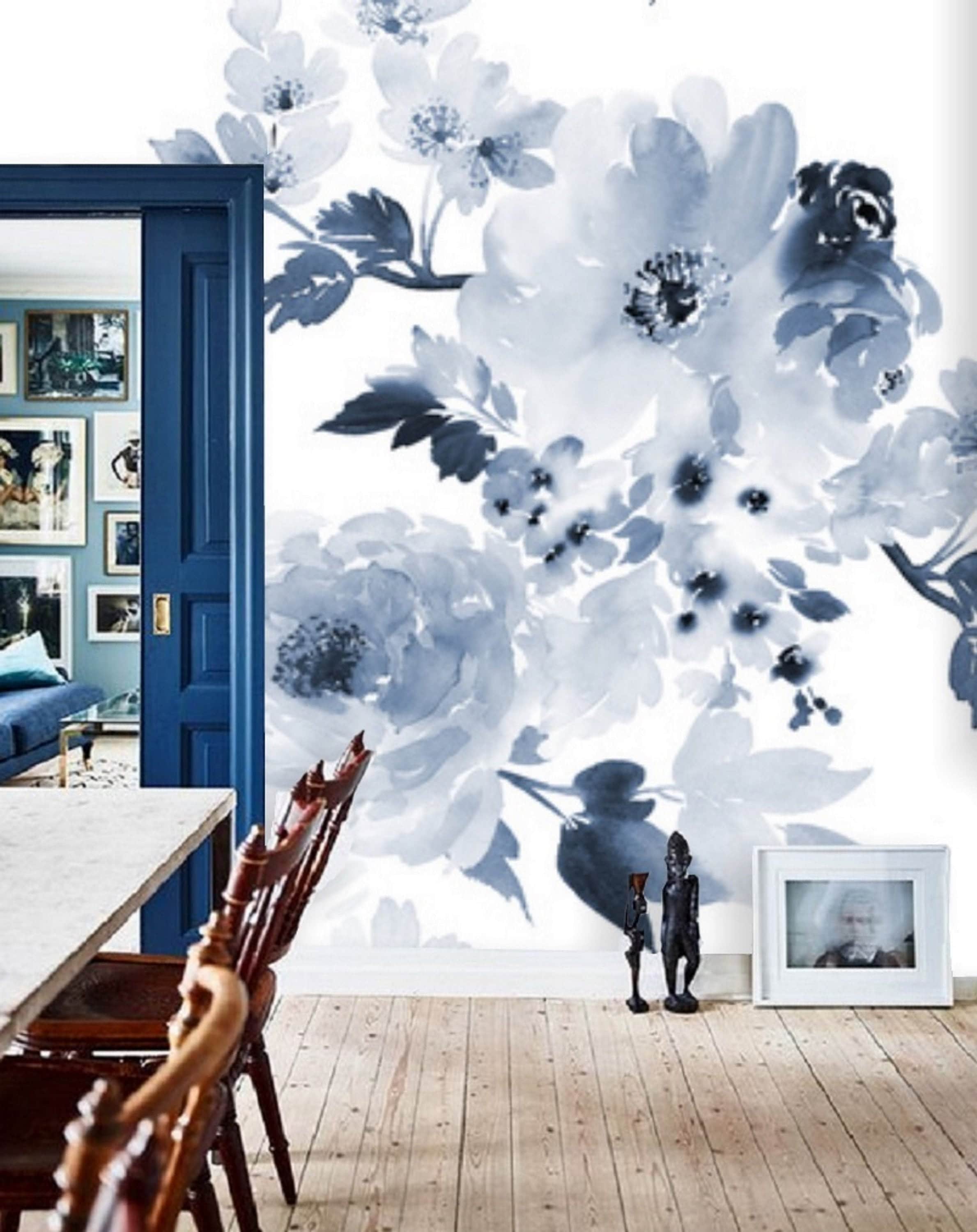 Blue And White Floral Wallpaper Wall Mural Remove