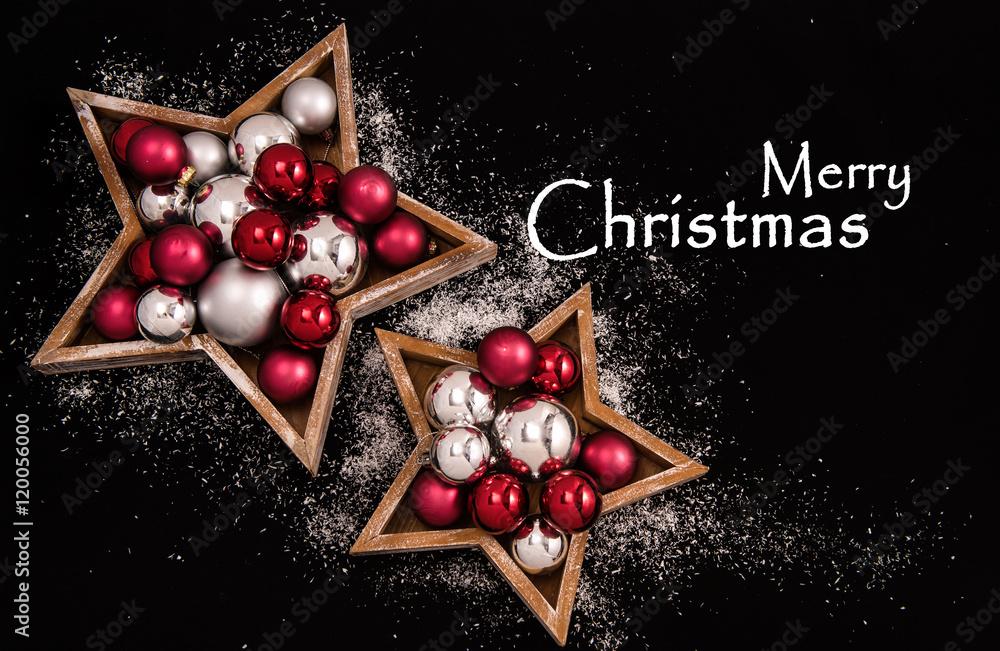 Merry Christmas Wallpaper With Red And Silver Decoration In Star