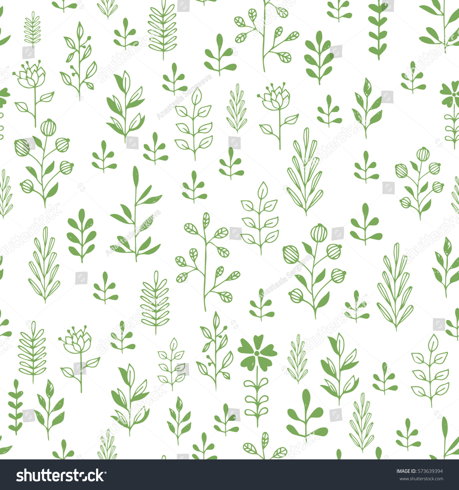 Green Herbs Seamless Pattern Scandinavian Background Stock Vector