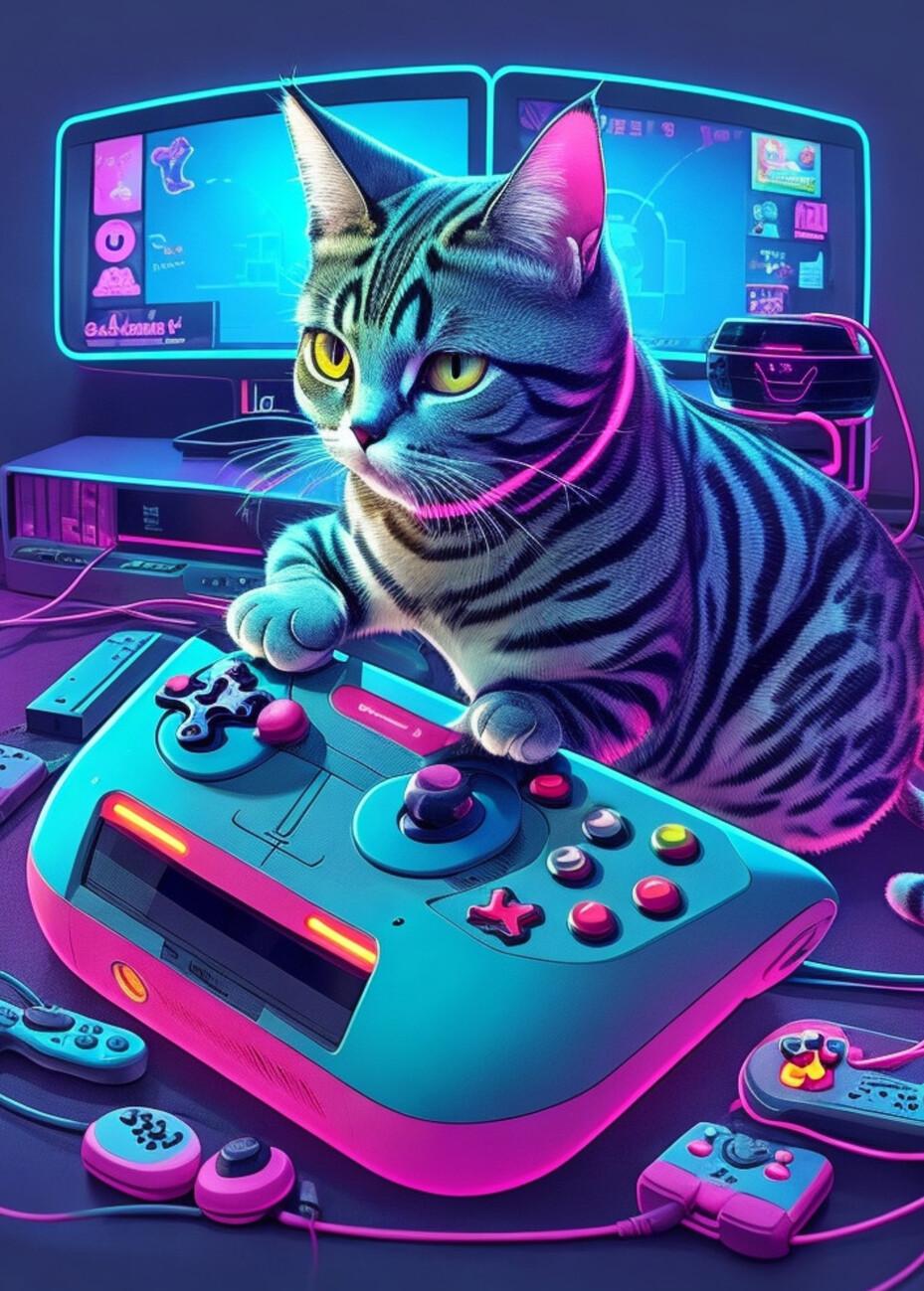 Wall Art Print American Shorthair Playing Game Abposters