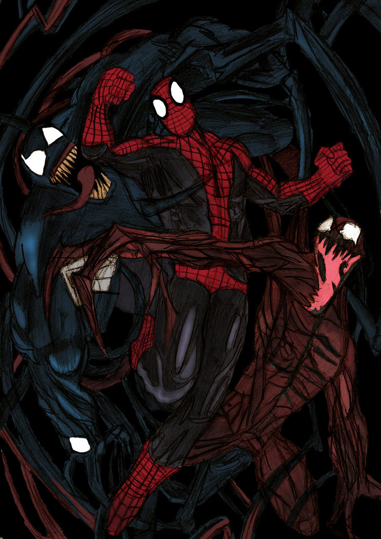 Spiderman Vs Carnage And Venom Colour By Chocolatebiscuits On