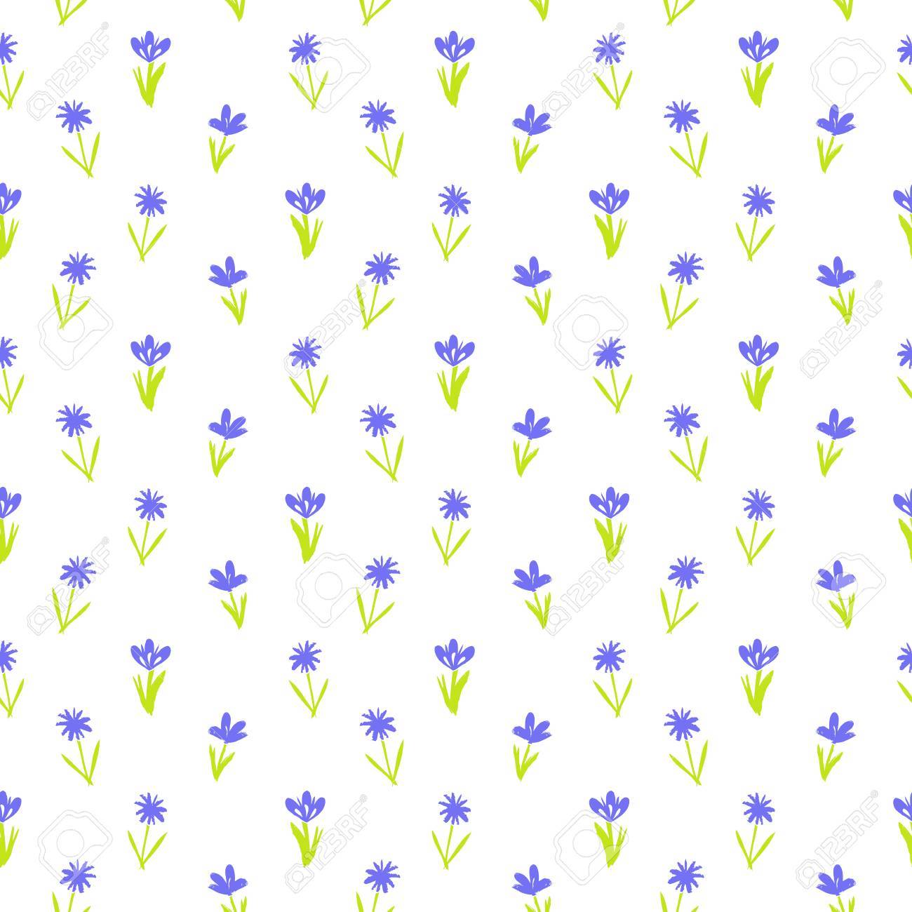 Ditsy Spring Floral Pattern With Small Hand Drawn Violet Flowers