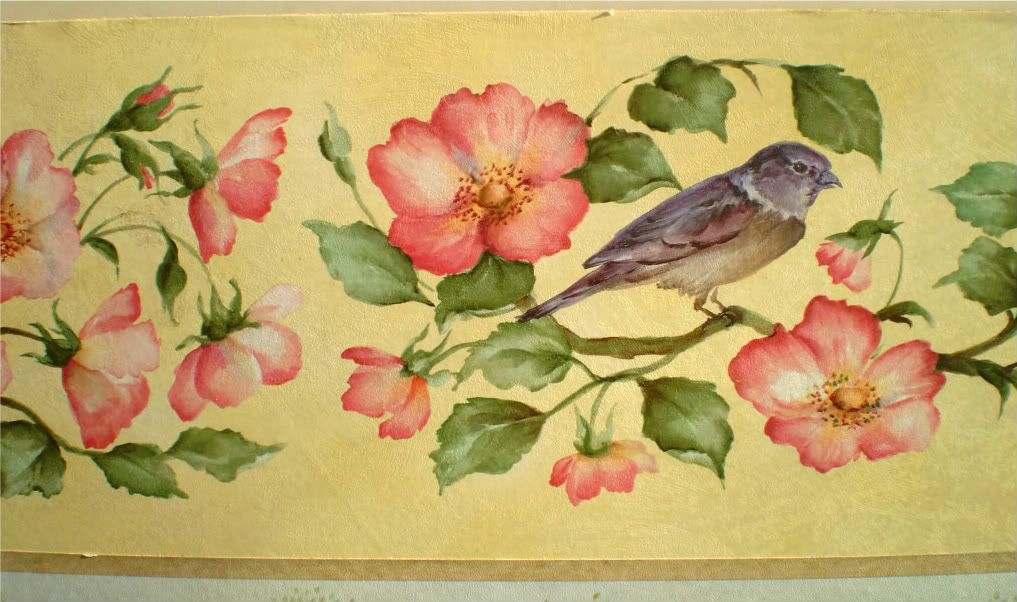 Free download Yellow Satin Border with Pink Flowers Blue Birds by