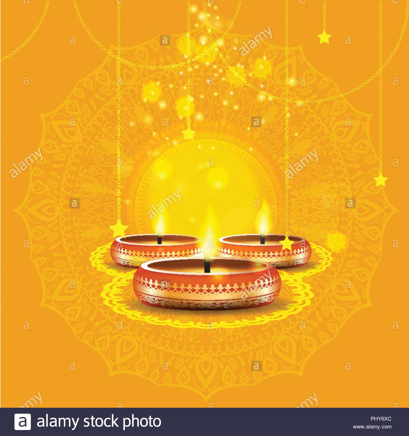 Modern Elegant Diwali Design With Candle Golden Ornate
