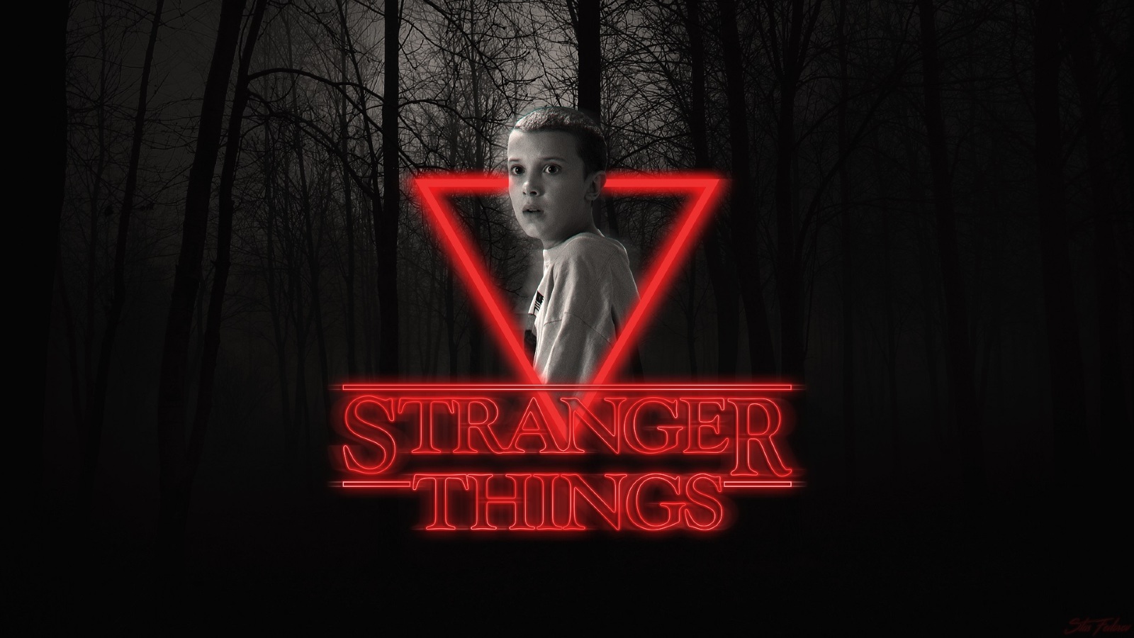 Stranger Things Eleven Neon Poster Full HD Wallpaper 1600x900