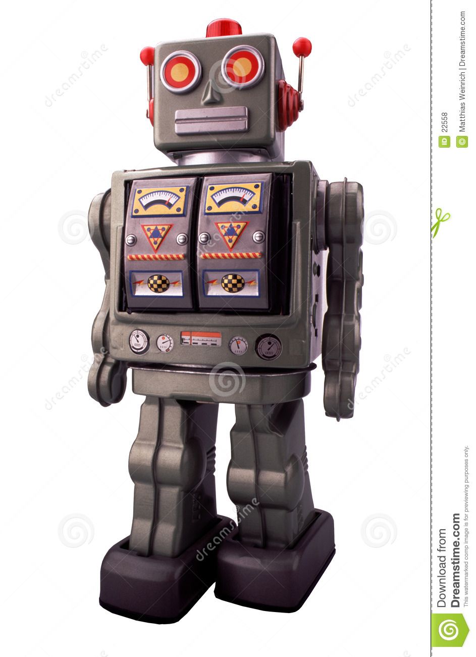 Image Of Robots Toy Robot From The 70s On White Background No