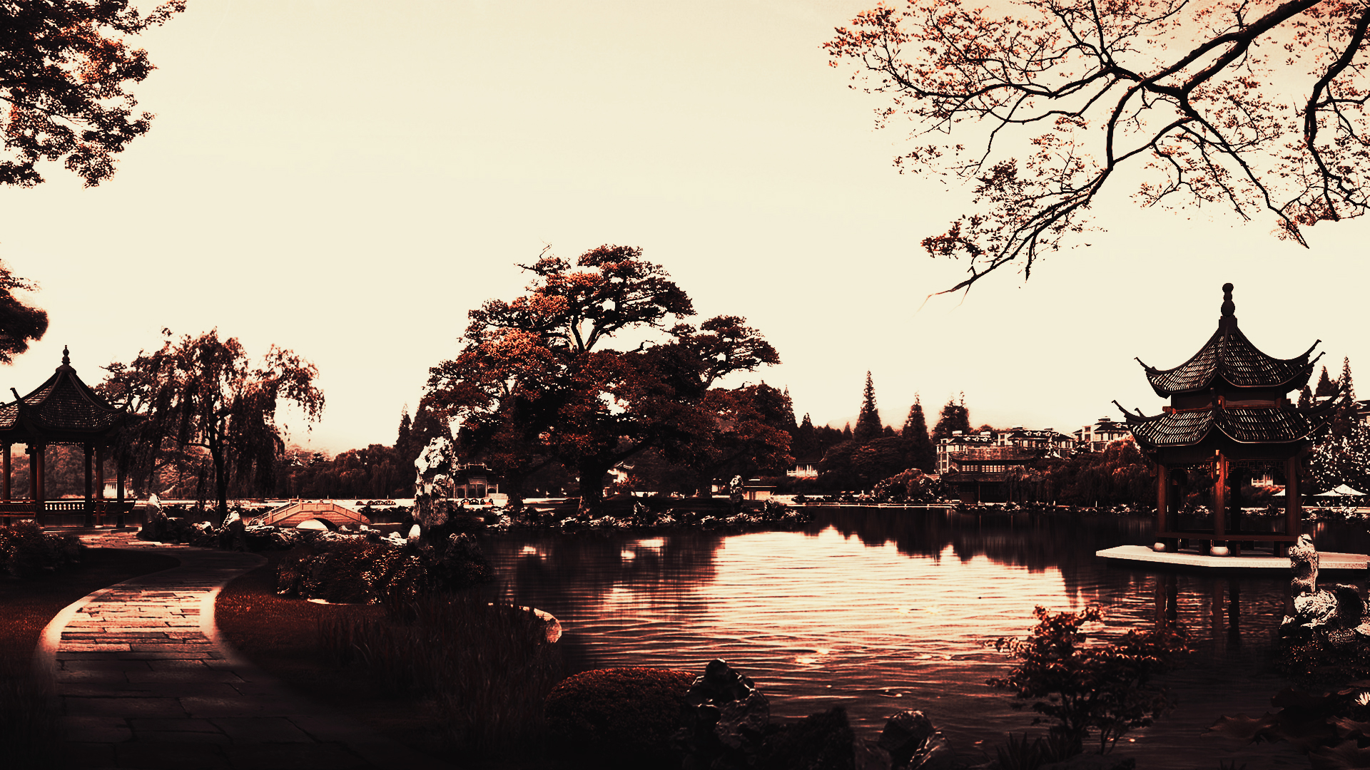 Serene Chinese Garden at Sunset