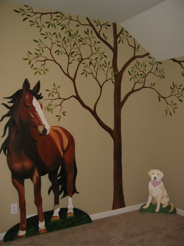 Horse Murals Grasscloth Wallpaper