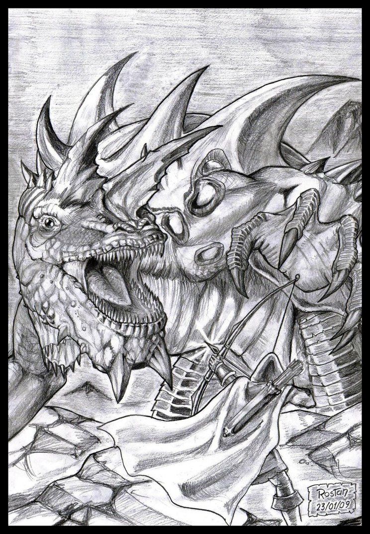 Archer Vs Tarrasque By Rostanmenezes Grayscale Coloring Adult