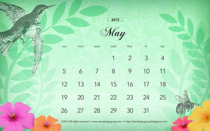 wee design group Free monthly wallpaper May 2013 calendar