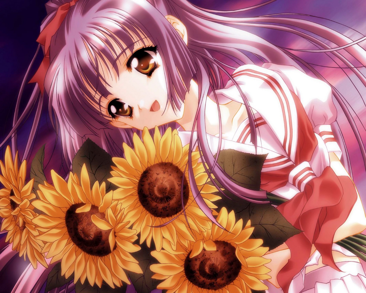 Anime Girls Flowers Wallpaper HD