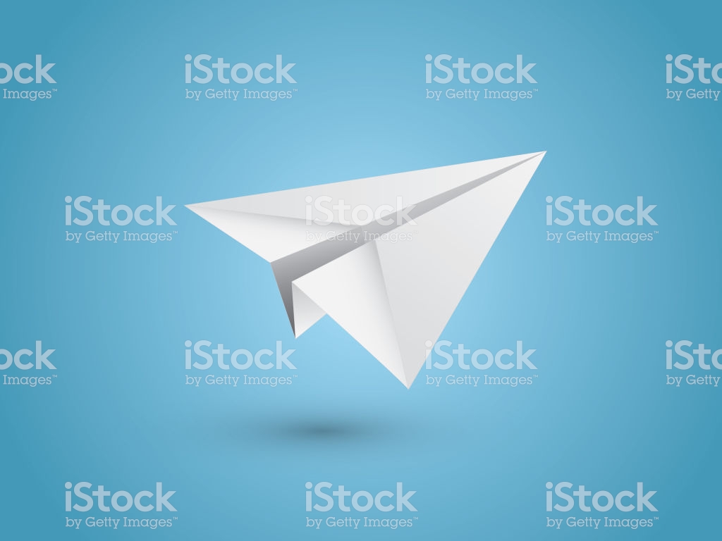 A White Simple Folded Paper Plane Flying Icon On Light Blue