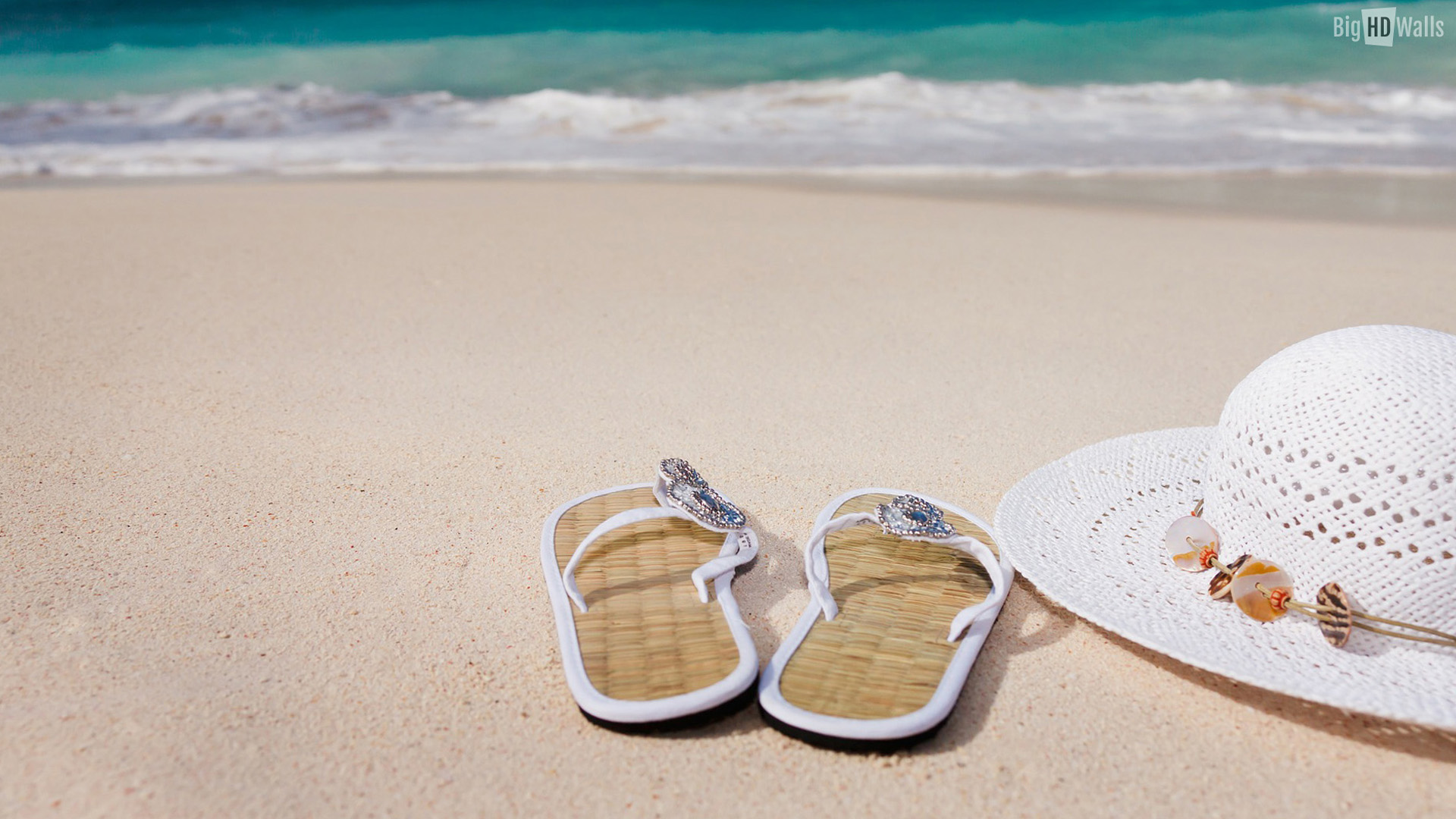 Summer beach sandals and straw hat Wallpapers Beach Pictures and