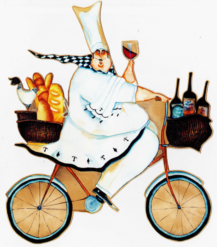 Fat Chef Bike Bicycle Wine Kitchen Prepasted Wallpaper Border Cut