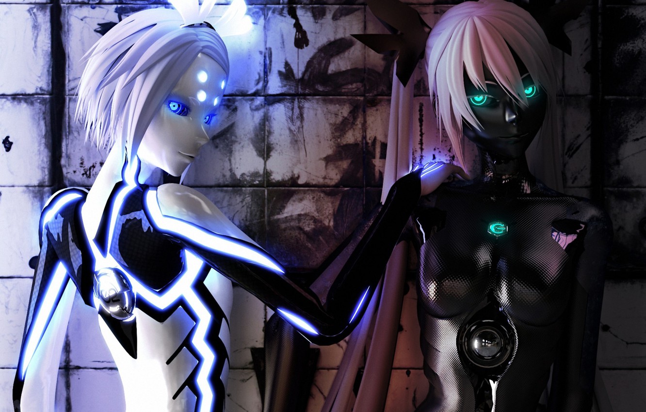 Wallpaper Girls Robot Neon Art Hatsune Miku Android Kagamine
