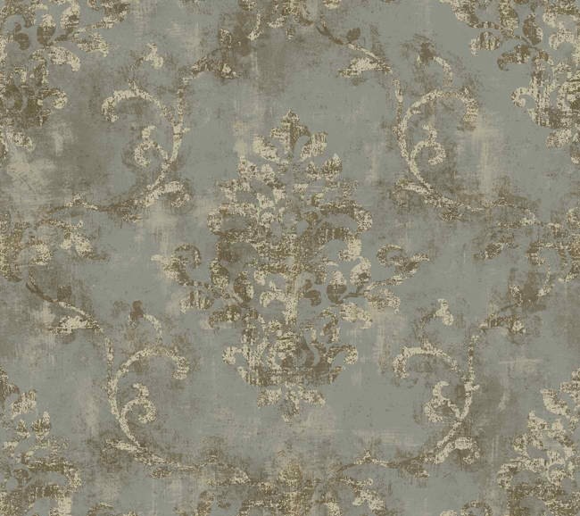 Interior Place   Silver Gold Damask Scroll Wallpaper 2599 http