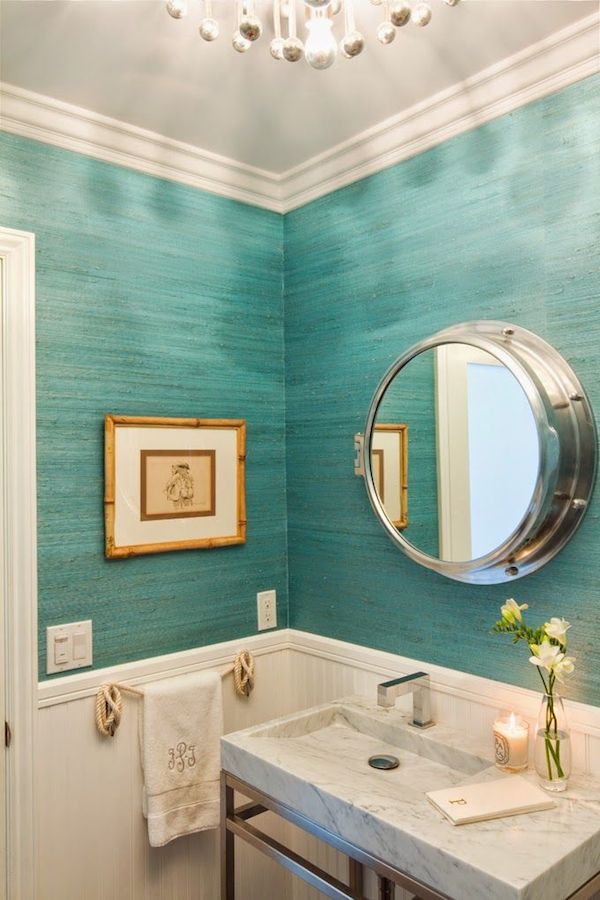 Turquoise Grasscloth Bathroom   Brittney Nielsen Interior Design