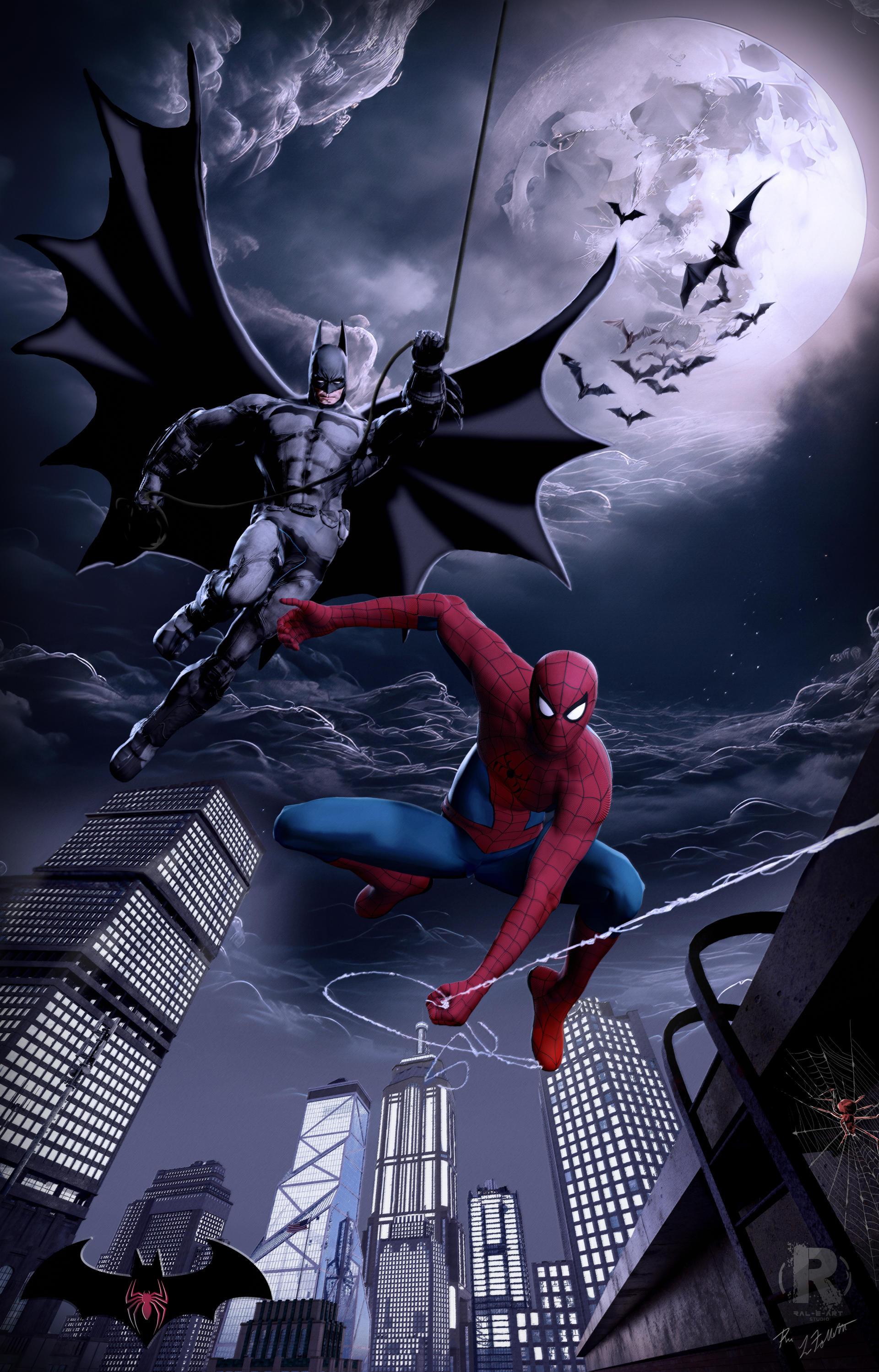 Darkness And The Light Batman Spiderman By Theartofamadman On