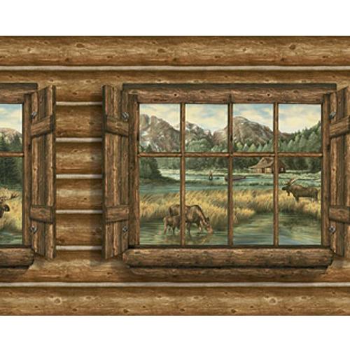 Log Cabin Windows With Moose Wallpaper Mural