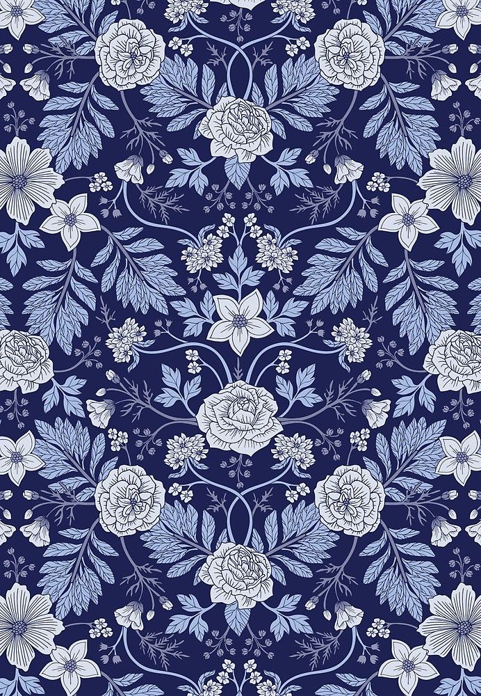 Light Blue Cobalt White Floral Pattern By Somecallmebeth
