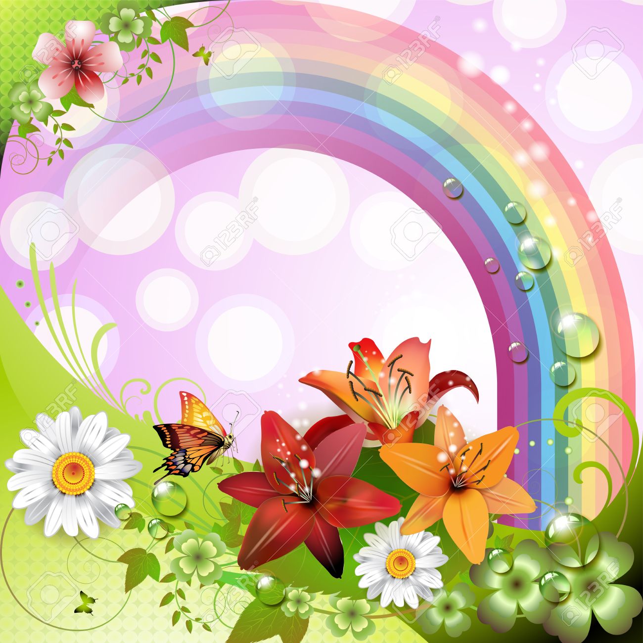 Springtime Background With Flowers And Butterflies Royalty Free
