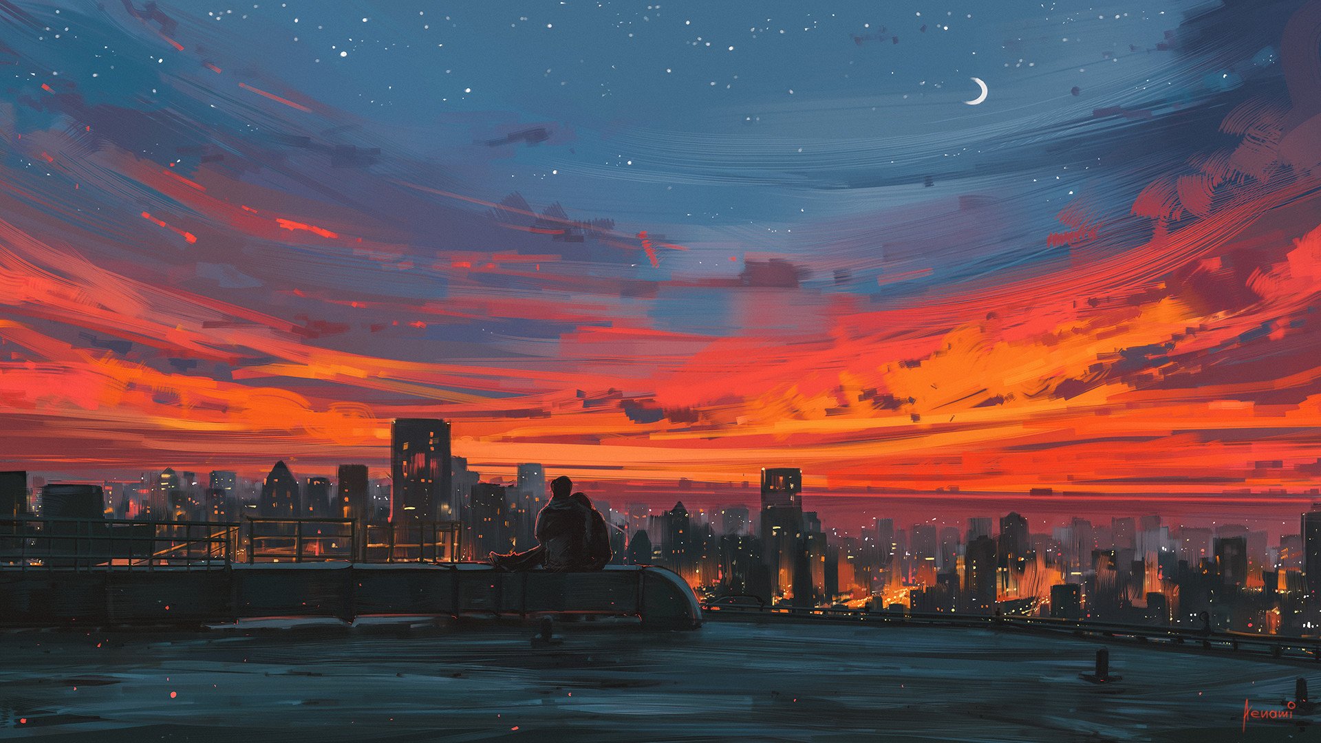 Aenami Cityscape Colorful City Sunset Sky Wallpaper HD
