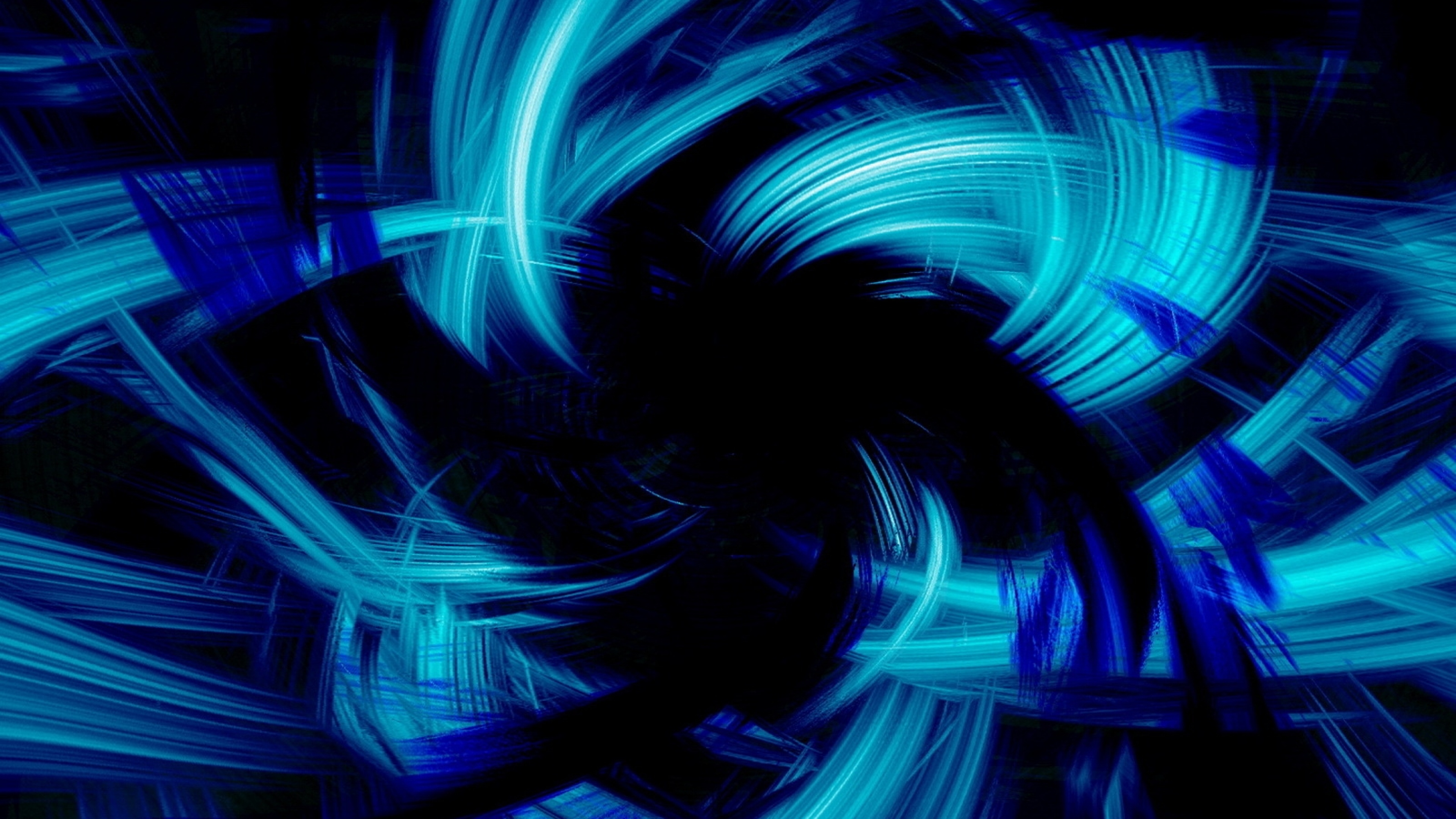 Abstract neon blue swirls on a black background, creating a dynamic and vibrant wallpaper