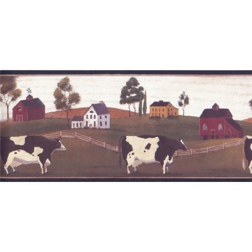 🔥 Free download Wallpaper Border American Folk Art Farmhouses Cows ...