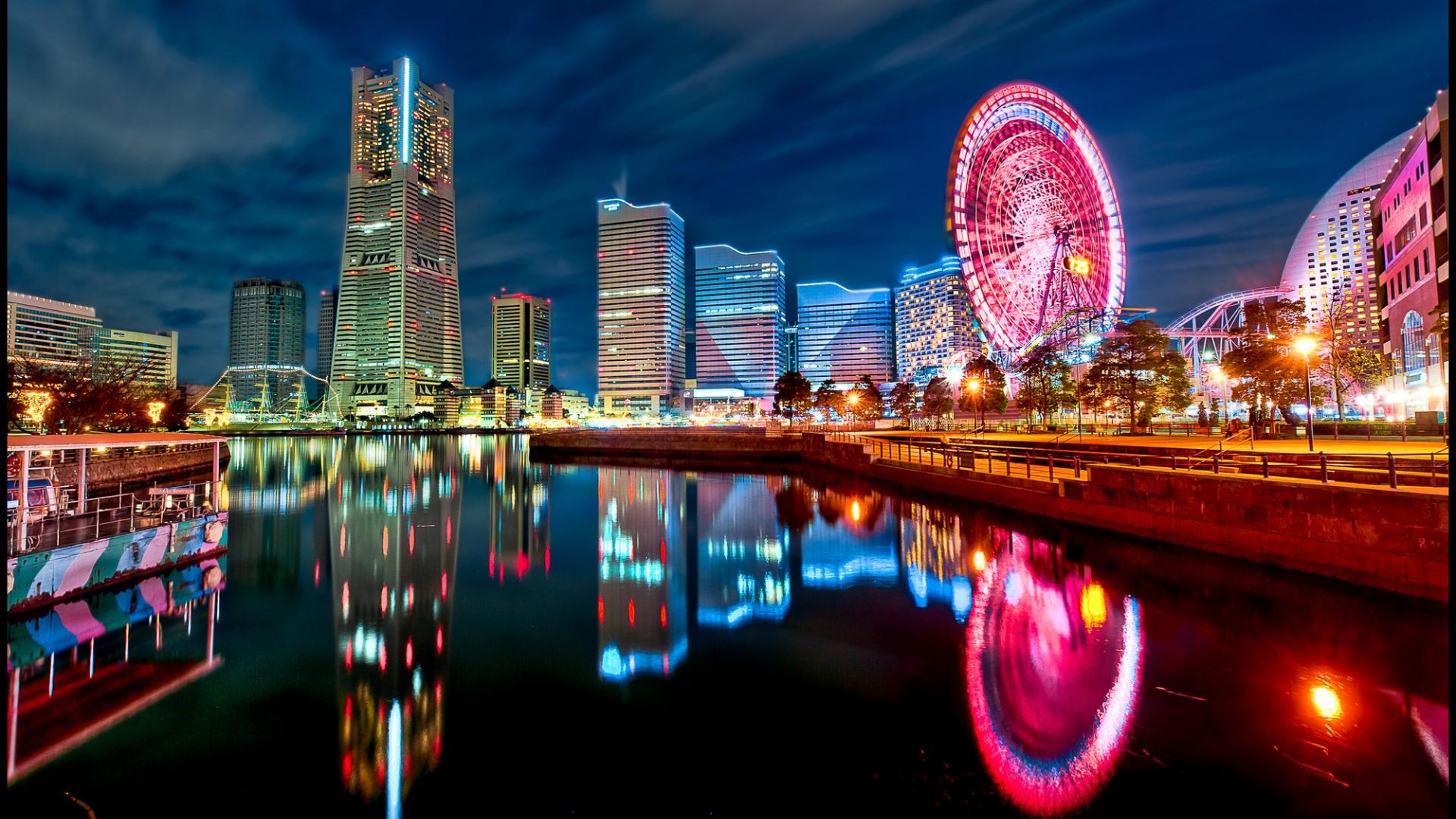 Japan tokyo cityscapes yokohama city lights bay wallpaper 16155