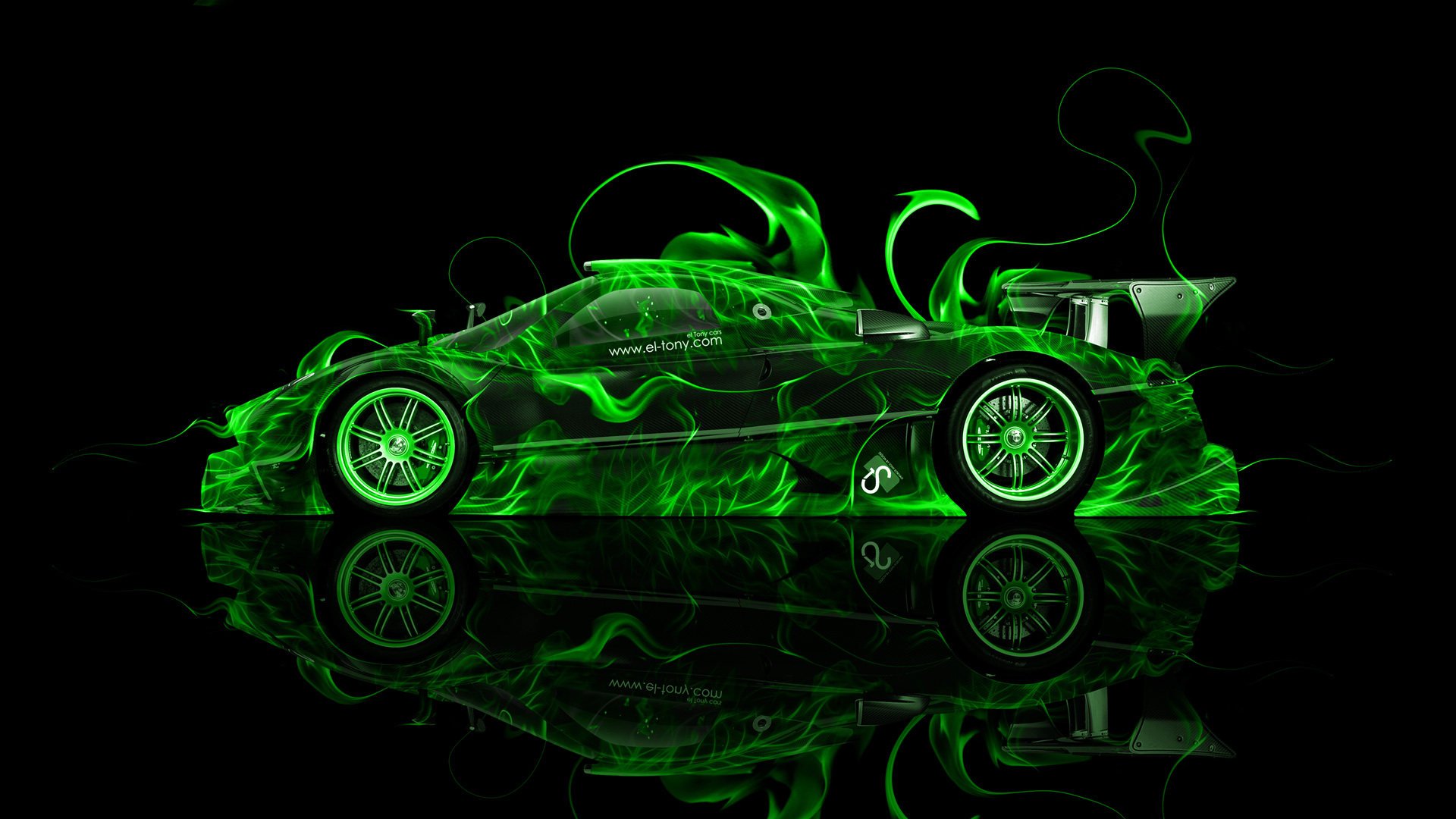Pagani Zonda R Side Green Fire Abstract Car HD Wallpaper Design