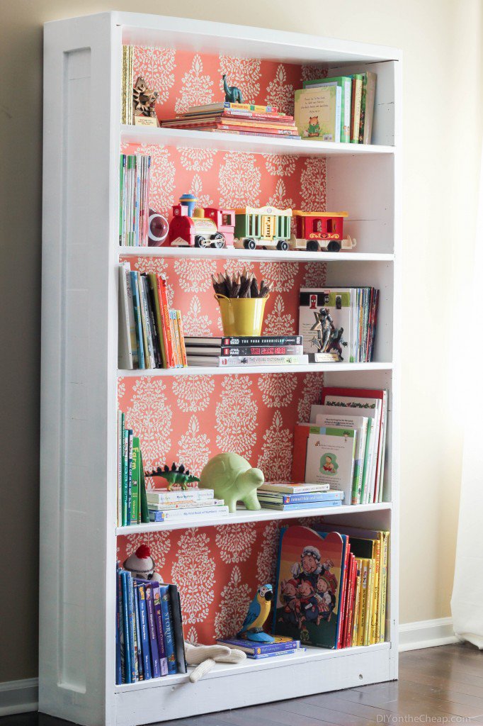 Wallpapered Bookshelves