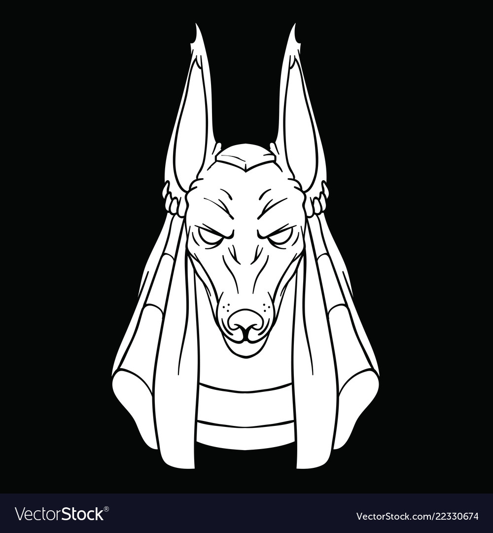White Drawing Of God Anubis On Black Background Vector Image