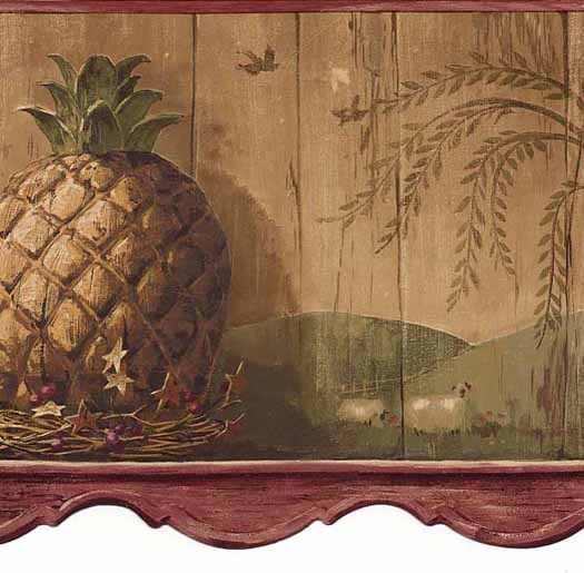 Pineapple Burgundy Wallpaper Border Hs3091b