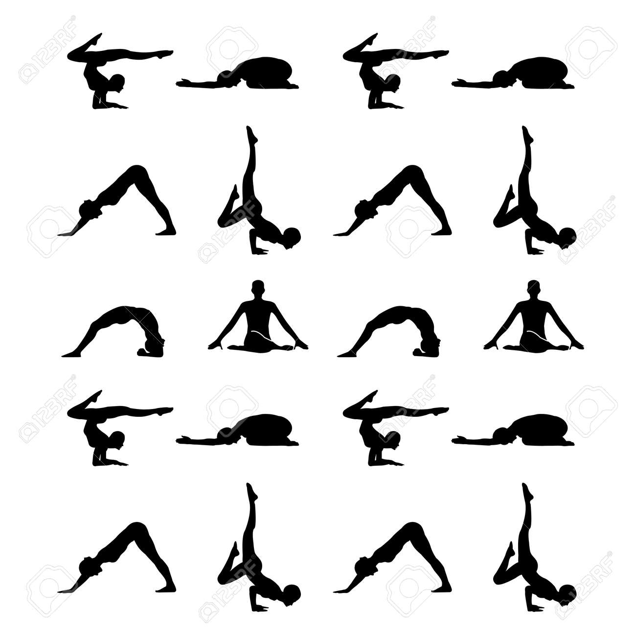 Yoga Poses Silhouette Wallpaper Royalty Free Cliparts Vectors