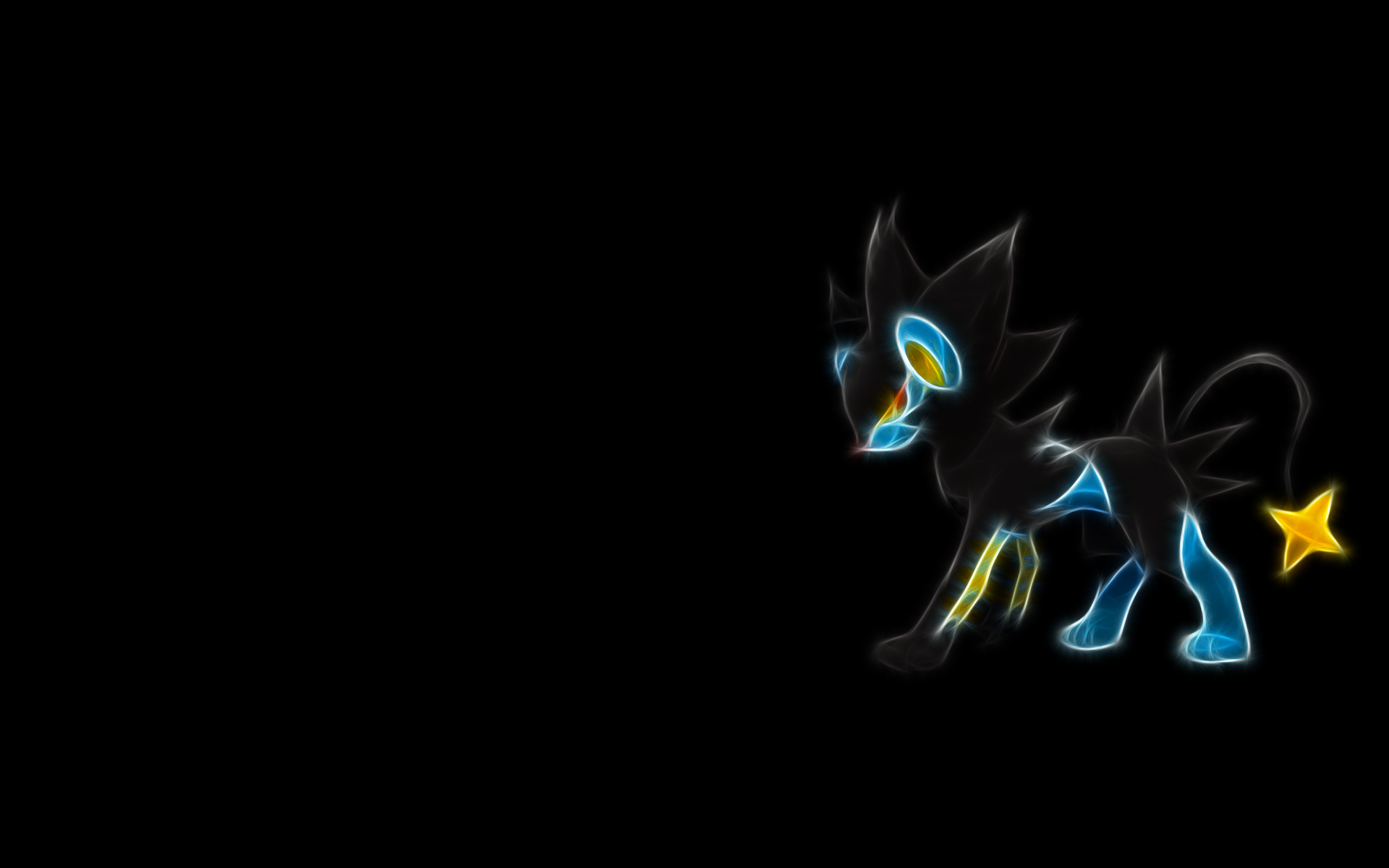 Neon-style artwork of the Dark-type Pokémon, Luxio, against a black background