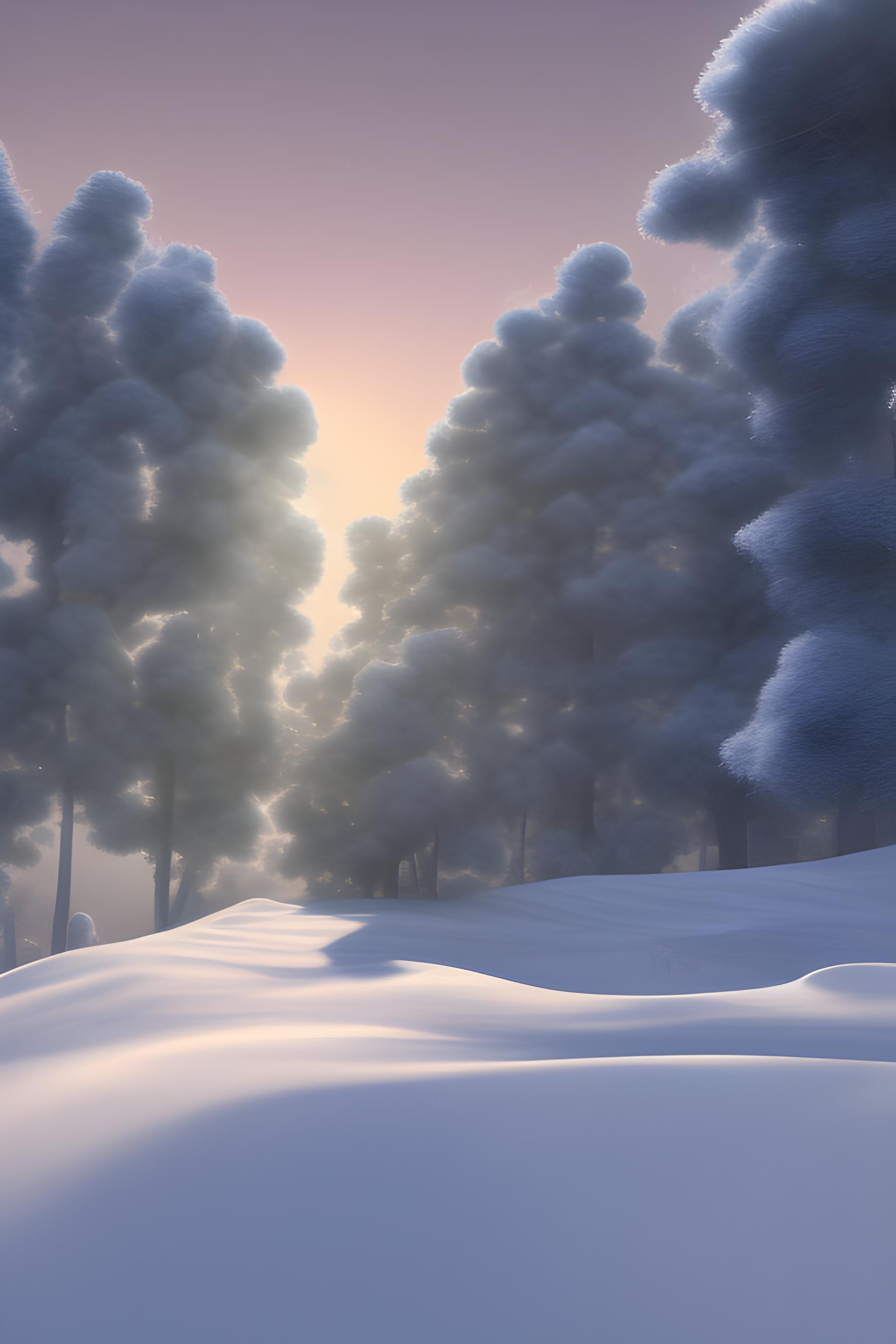 Cold Winter In The South Pole With Lush Green Treed And Sun Rising