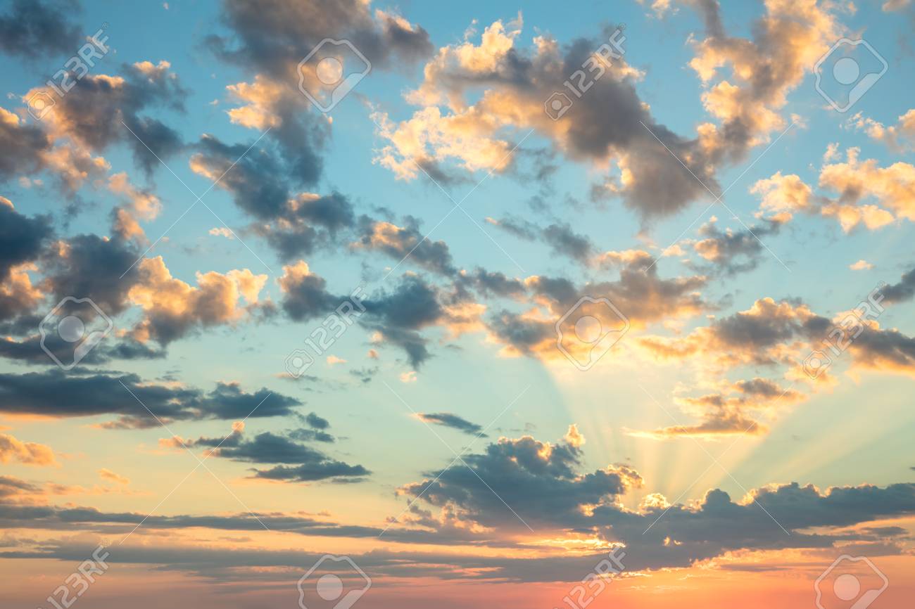 Sunrise Sky Gentle Colors Of Soft Clouds And Sunshine With