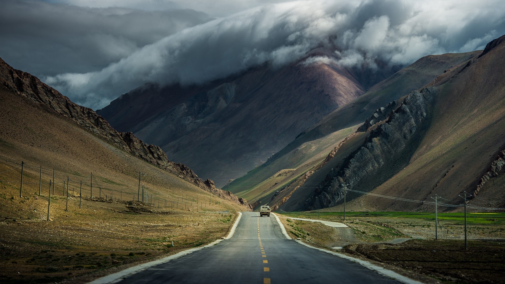 Mountain Clouds Storm Road Car Desktop Pc And Mac Wallpaper