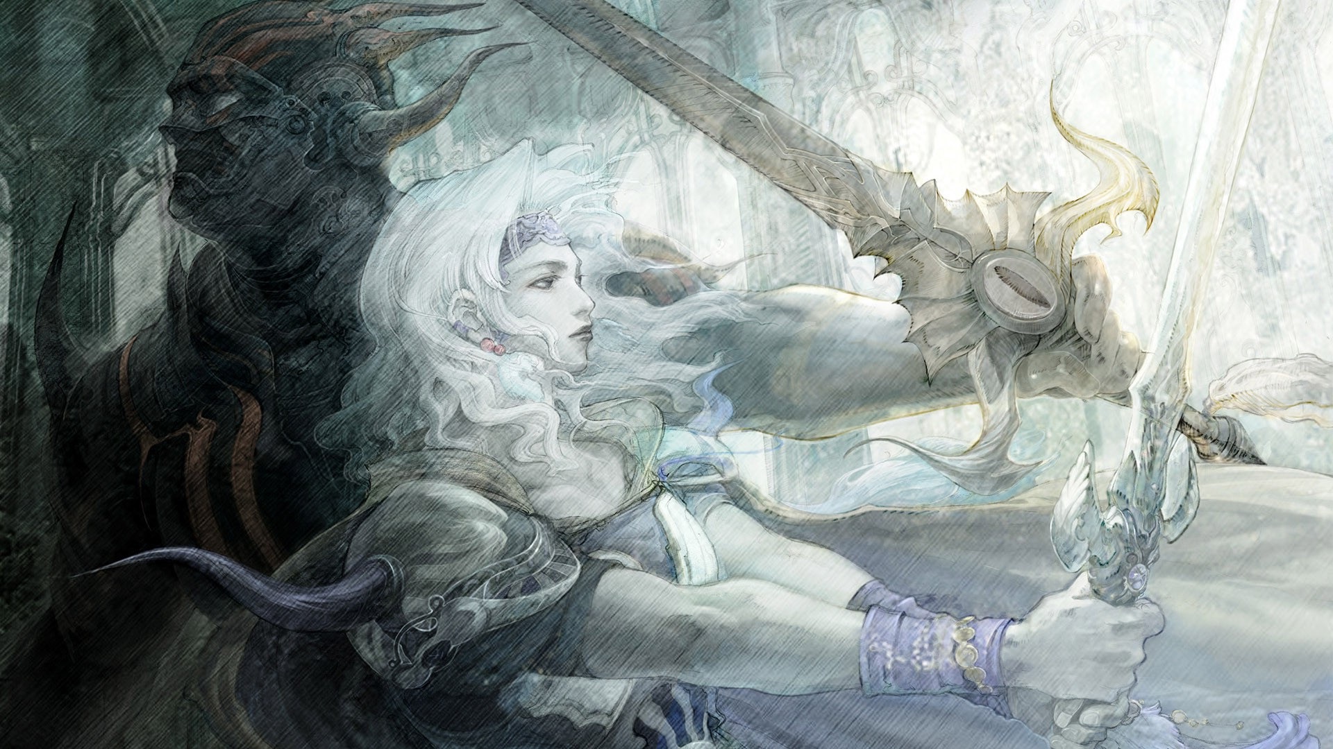 Drawing Sword Final Fantasy Squaresoft Yoshitaka Amano HD