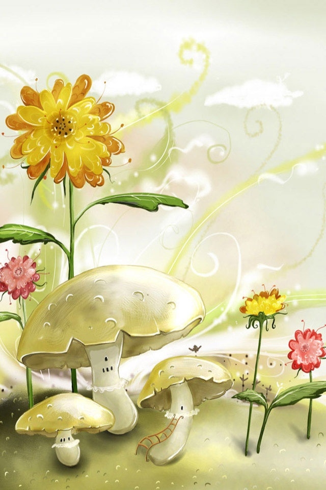 HD Cute Flower Mushroom Vector iPhone 4s Wallpaper Background