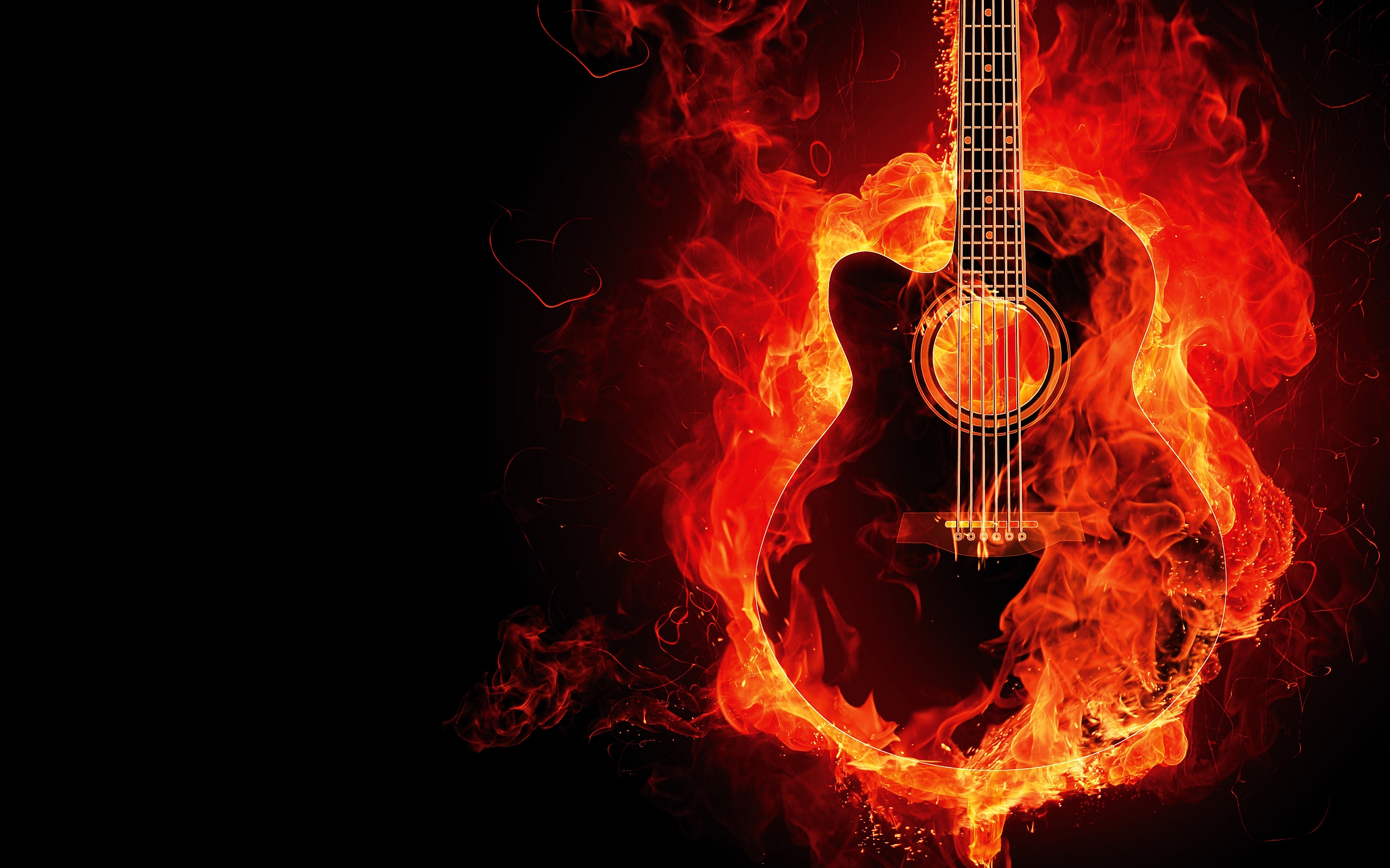 Guitar On Fire HD Wallpaper Only