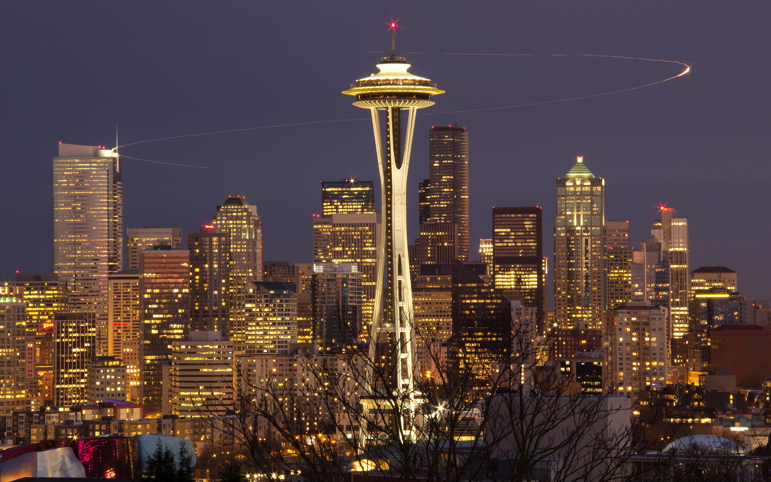 Seattle Night Skyline Wallpaper Pictures Photos Image