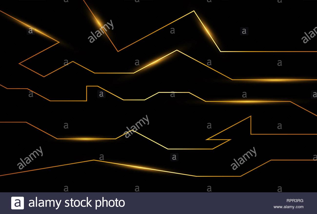 Golden Abstract Electron Energy Line On Brushed Black Background
