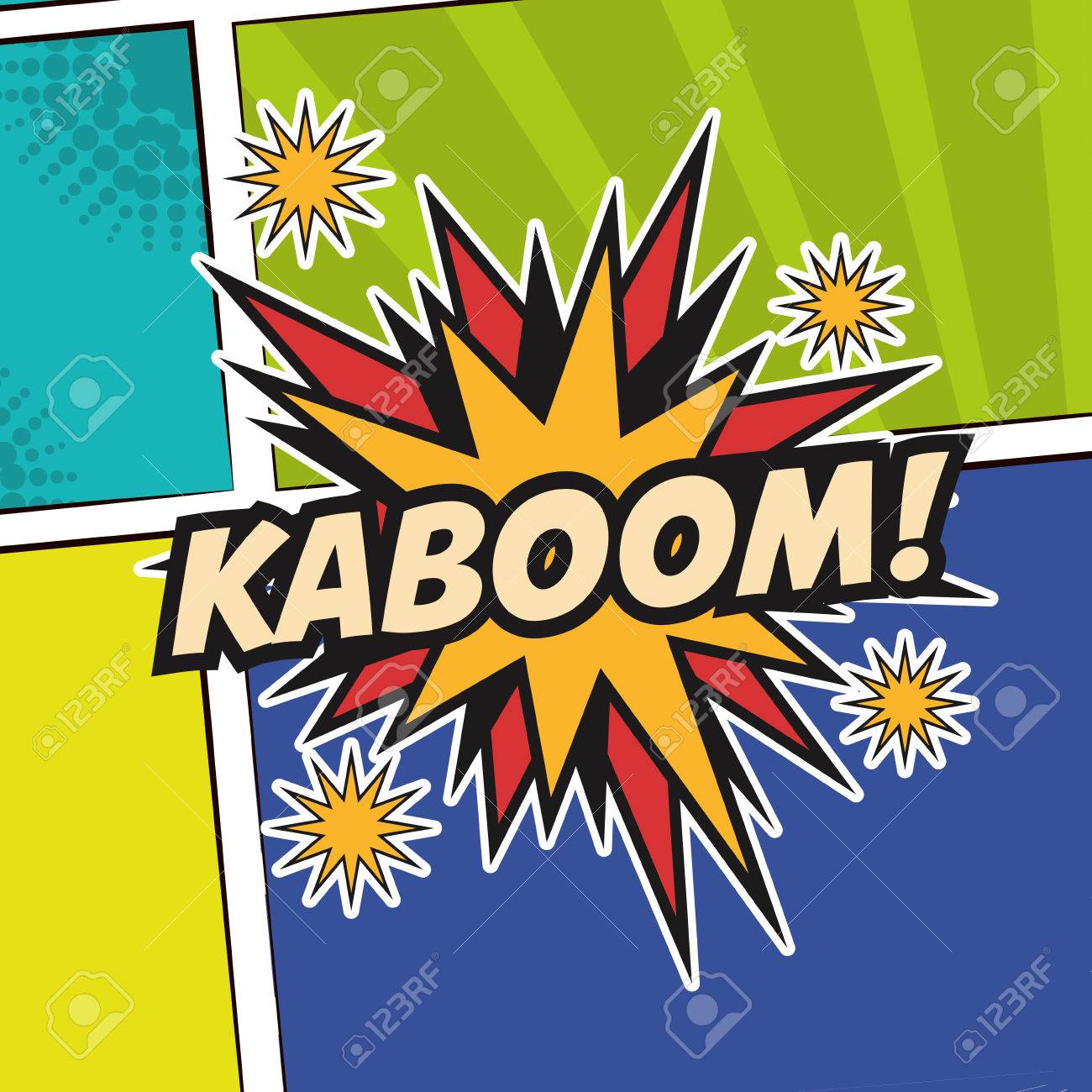 Pop Art Kaboom Texting Stars Colored Background Design Vector
