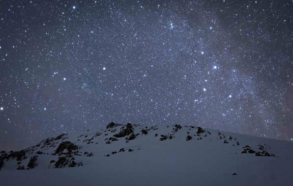 Milky Way Space Mountains Snow Winter Stars Mystery Wallpaper