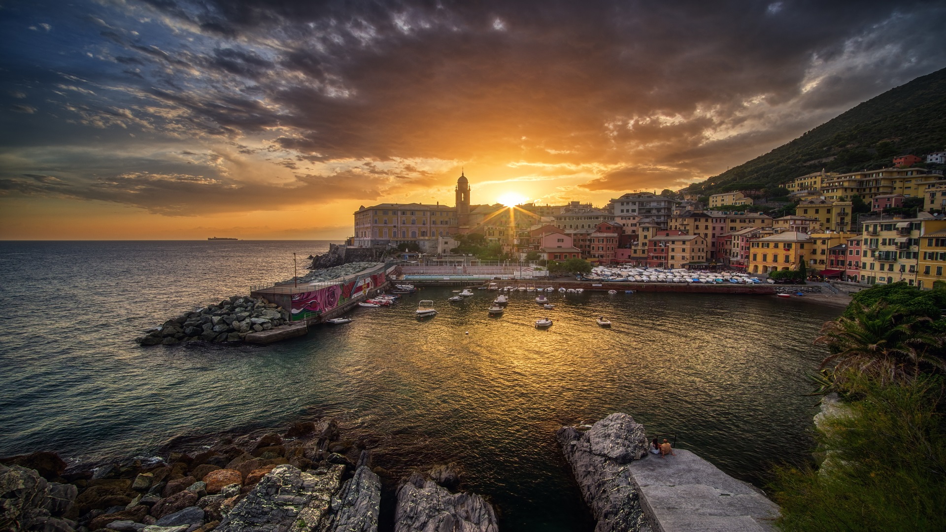 Sunset Water Man Made Town HD Wallpaper