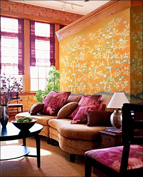 Pink orange Griffin Wong Silk Hand Painted Wallpaper Baidunzi 485x600